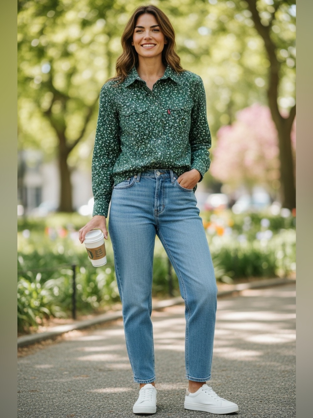 Levi's Women's Green Corduroy
Floral Print Long Sleeve Snap
Button Western Shirt